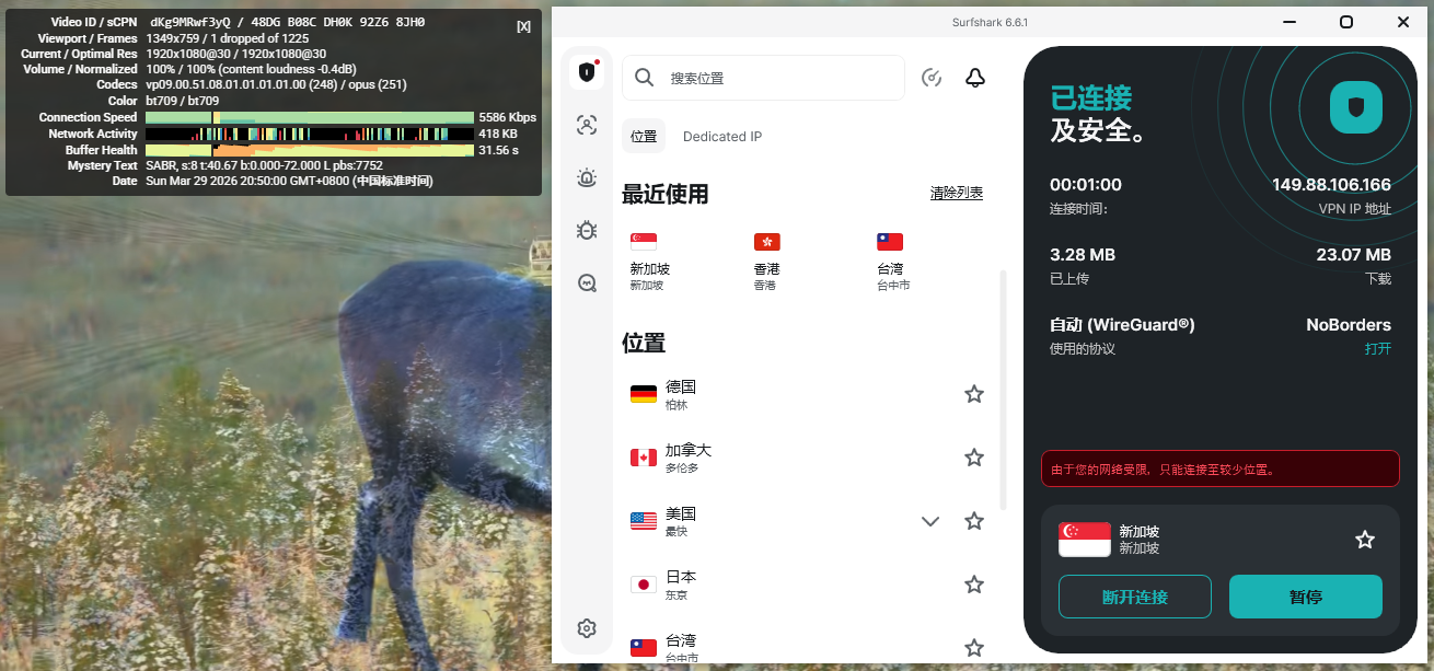 surfshark 客户端连接新加坡节点观看YouTube