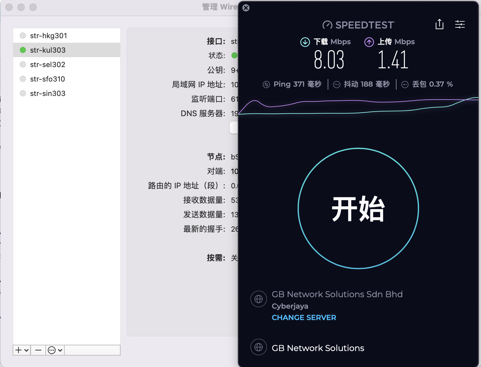 strongvpn iOS WireGuard 客户端连接日本节点测速