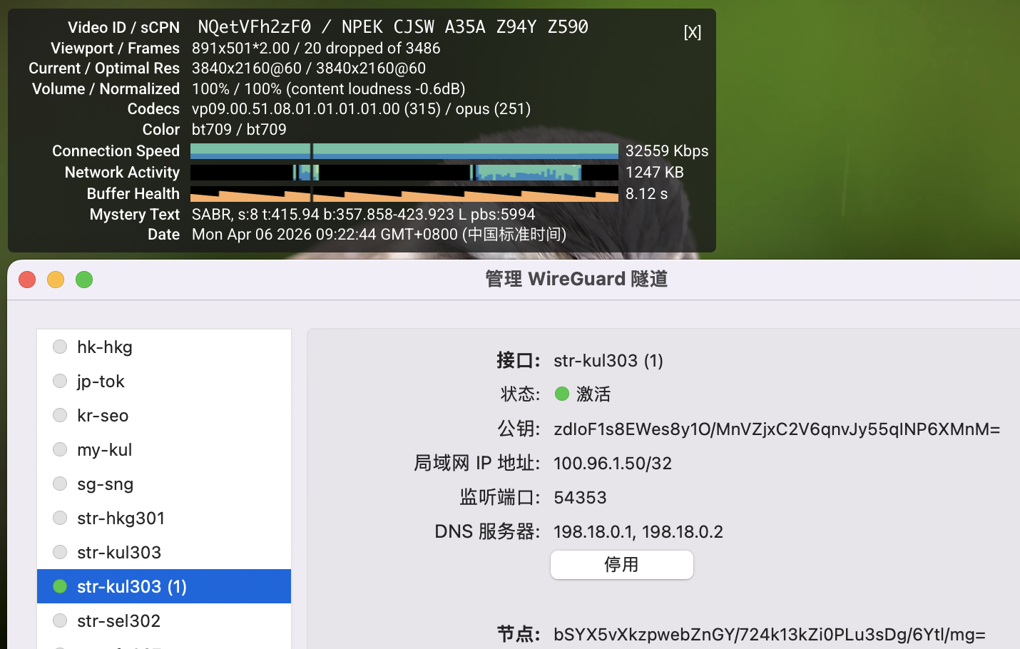 strongvpn Windows WireGuard 客户端连接马来西亚节点 观看YouTube(4k@60) 流畅无卡顿